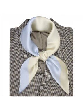 ✨Elegant Silky Scarf Blue Cream Color Block Square Geometric Design Minimalist